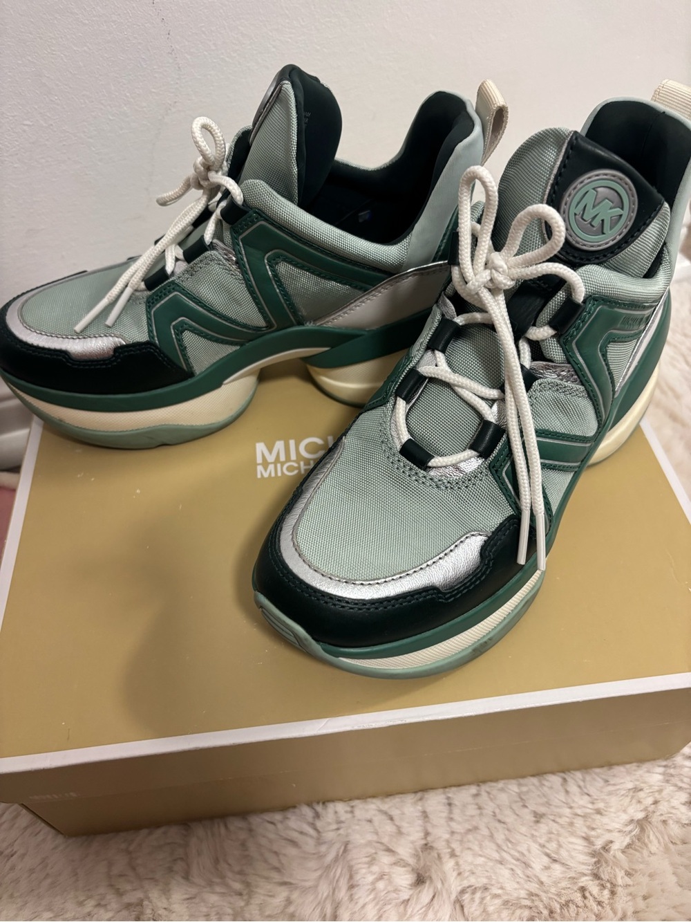 Michael Kors Sage and Dark Green Platform Sneakers